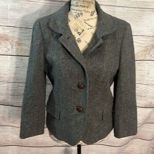 J Crew Factory Blazer Herringbone Gray Wool Blend Size 6 Lined